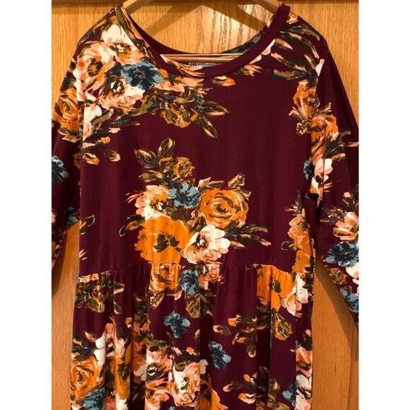Plus Size Floral Maxi Dress Size 4X Maroon Boho Flowy Stretch Comfy Dressy - Picture 4 of 7